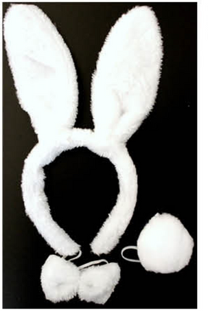 WHITE RABBIT EARS HEADBAND w Bow Tail Animal Costume Halloween Party Hair Accessory