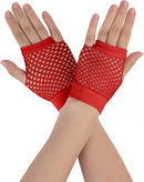 1 Pair Fishnet Gloves Fingerless Wrist Length 70s 80s Costume Party Dance - Red