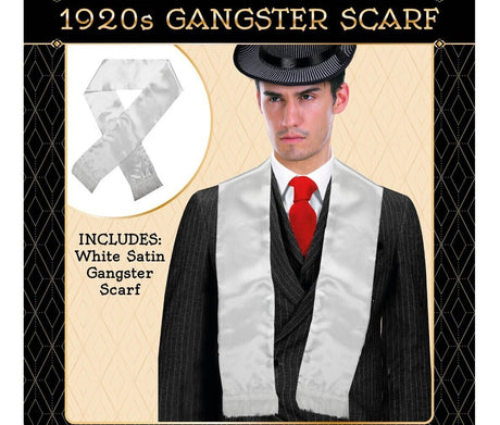 Mens Gatsby 1920s Hollywood Gangster White Scarf Silky Soft with Tassels Costume