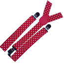 2x Mens Suspenders Braces Adjustable Strong Clip On Elastic Formal Wedding Slim - Red with White Polka Dot