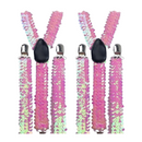 2x Mens Suspenders Braces Adjustable Strong Clip On Elastic Formal Wedding Slim - Light Pink (Sequin)