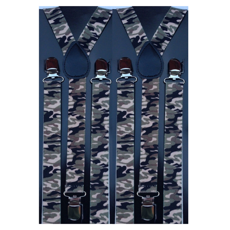 2x Mens Suspenders Braces Adjustable Strong Clip On Elastic Formal Wedding Slim - Army Camouflage