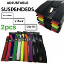 2x Mens Suspenders Braces Adjustable Strong Clip On Elastic Formal Wedding Slim - Black (Sequin)