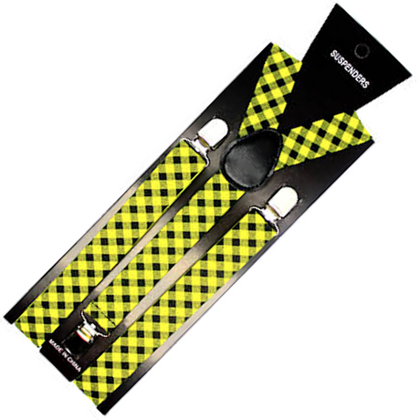 2x Mens Suspenders Braces Adjustable Strong Clip On Elastic Formal Wedding Slim - Black/Yellow Check