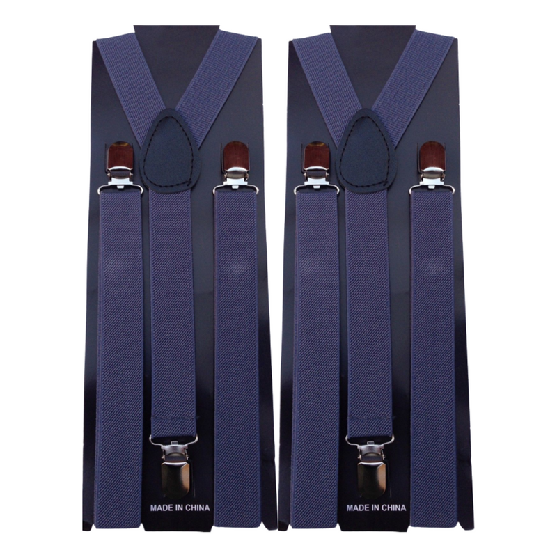 2x Mens Suspenders Braces Adjustable Strong Clip On Elastic Formal Wedding Slim - Grey