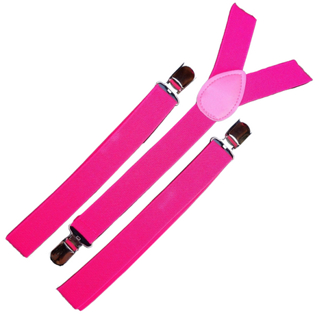 2x Mens Suspenders Braces Adjustable Strong Clip On Elastic Formal Wedding Slim - Magenta