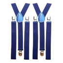 2x Mens Suspenders Braces Adjustable Strong Clip On Elastic Formal Wedding Slim - Navy Blue