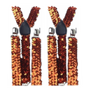 2x Mens Suspenders Braces Adjustable Strong Clip On Elastic Formal Wedding Slim - Orange (Sequin)