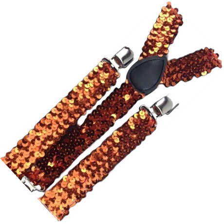 2x Mens Suspenders Braces Adjustable Strong Clip On Elastic Formal Wedding Slim - Orange (Sequin)