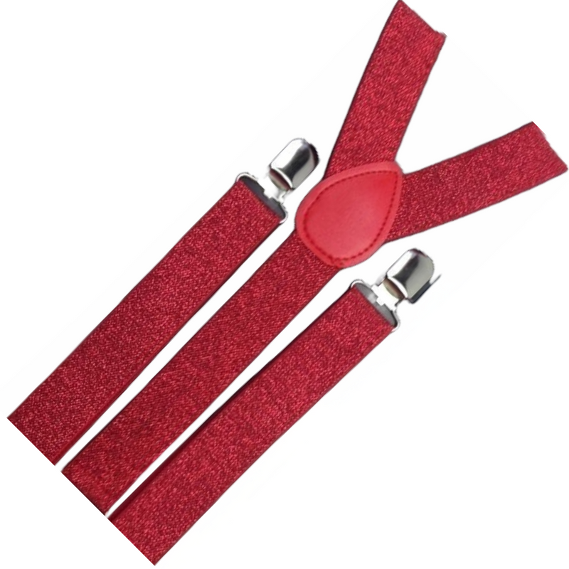 2x Mens Suspenders Braces Adjustable Strong Clip On Elastic Formal Wedding Slim - Red (Glitter)