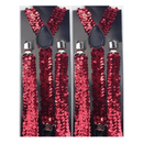 2x Mens Suspenders Braces Adjustable Strong Clip On Elastic Formal Wedding Slim - Red (Sequin)