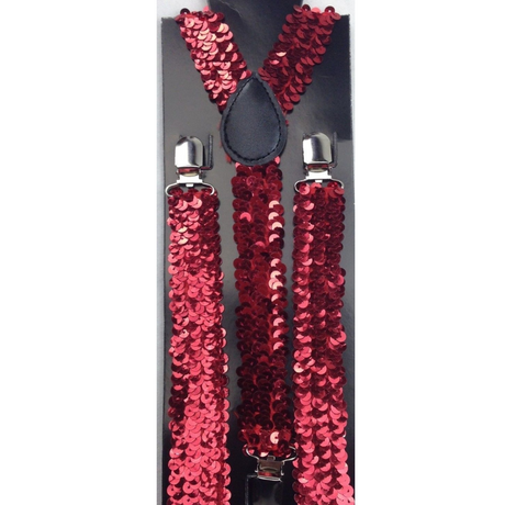 2x Mens Suspenders Braces Adjustable Strong Clip On Elastic Formal Wedding Slim - Red (Sequin)