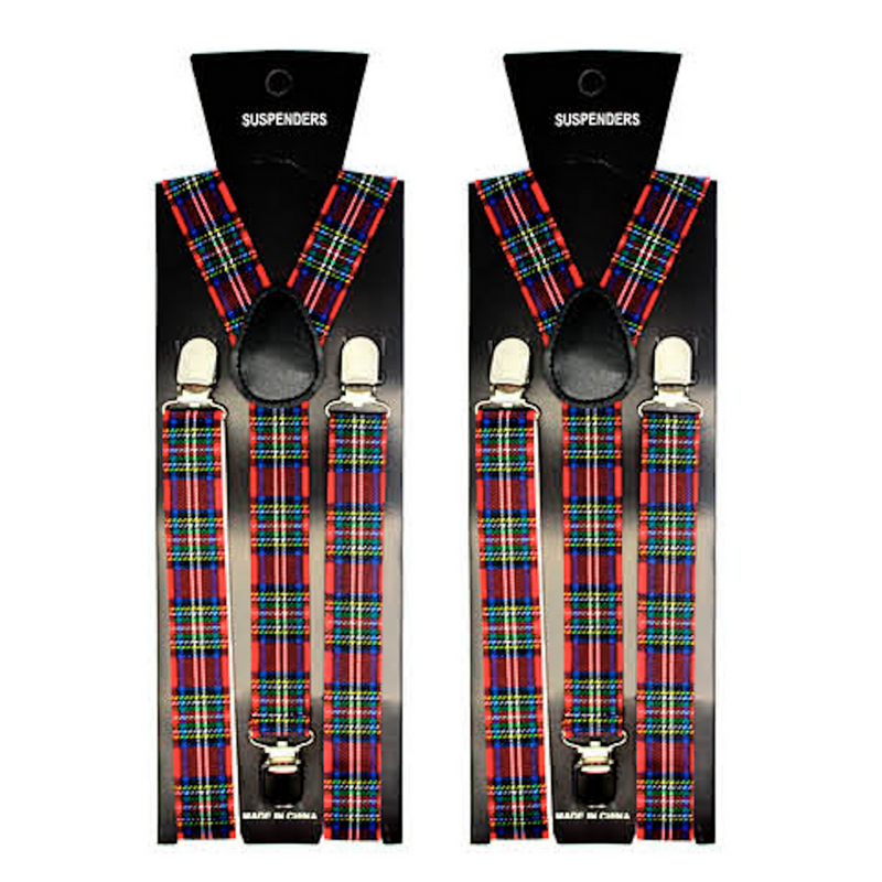 2x Mens Suspenders Braces Adjustable Strong Clip On Elastic Formal Wedding Slim - Tartan 2