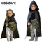 Kids Cape Cloak Hooded Robe Halloween Vampire Witch Wizard 120cm Hood - Black