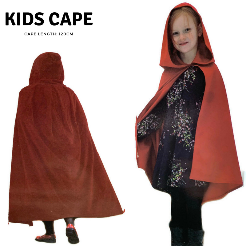 Kids Cape Cloak Hooded Robe Halloween Vampire Witch Wizard 120cm Hood - Red