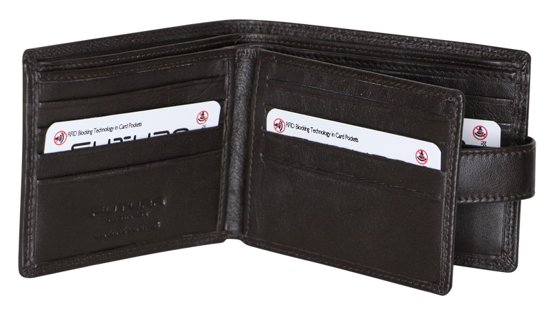 Mens RFID Leather Fold Over Wallet - Brown