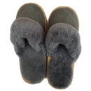 100% Sheepskin Moccasin Slippers Winter Genuine Scuffs Slip On Mens Womens - Grey (with fur) - 6