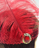 WIDE FLAPPER HEADBAND Feather Sequin Costume Gatsby Charleston Headpiece 1920s - Red