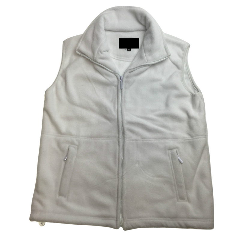 WHITE POLAR FLEECE VEST Thick Casual Wear Warm Winter Plain Fleecy Jacket - White - X-Small