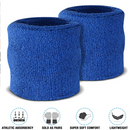 WRISTBAND & HEADBAND SET Tennis Terry Towelling Cotton Sweat Band Team Gym  - Blue