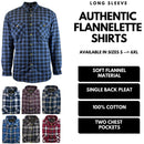 Mens Flannelette Shirt 100% Cotton Check Authentic Flannel Long Sleeve Vintage - Burgundy - S