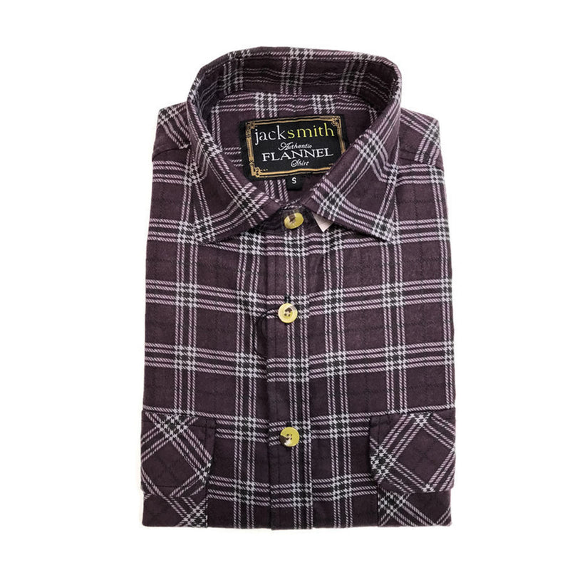 Mens Flannelette Shirt 100% Cotton Check Authentic Flannel Long Sleeve Vintage - Burgundy - S