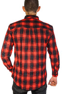 Mens Flannelette Long Sleeve Shirt 100% Cotton Check Authentic Flannel - Full Placket - Red