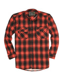 Mens Flannelette Long Sleeve Shirt 100% Cotton Check Authentic Flannel - Full Placket - Red