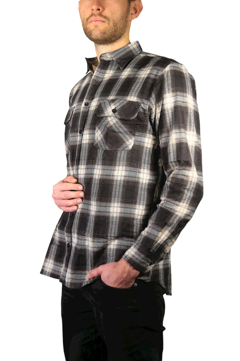 Mens Flannelette Long Sleeve Shirt 100% Cotton Check Authentic Flannel - Full Placket - Black