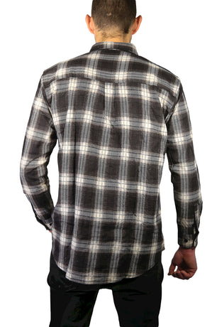 Mens Flannelette Long Sleeve Shirt 100% Cotton Check Authentic Flannel - Full Placket - Black