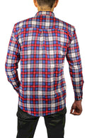 Mens Flannelette Long Sleeve Shirt 100% Cotton Check Authentic Flannel - Full Placket - Navy/Red/White - S