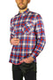 Mens Flannelette Long Sleeve Shirt 100% Cotton Check Authentic Flannel - Full Placket - Navy/Red/White - S