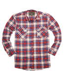 Mens Flannelette Long Sleeve Shirt 100% Cotton Check Authentic Flannel - Full Placket - Navy/Red/White - S