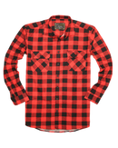 Mens 100% Cotton Flannelette Shirt Long Sleeve Check Authentic Flannel - Red/Black