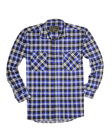 Mens 100% Cotton Flannelette Shirt Long Sleeve Check Authentic Flannel - Denim -