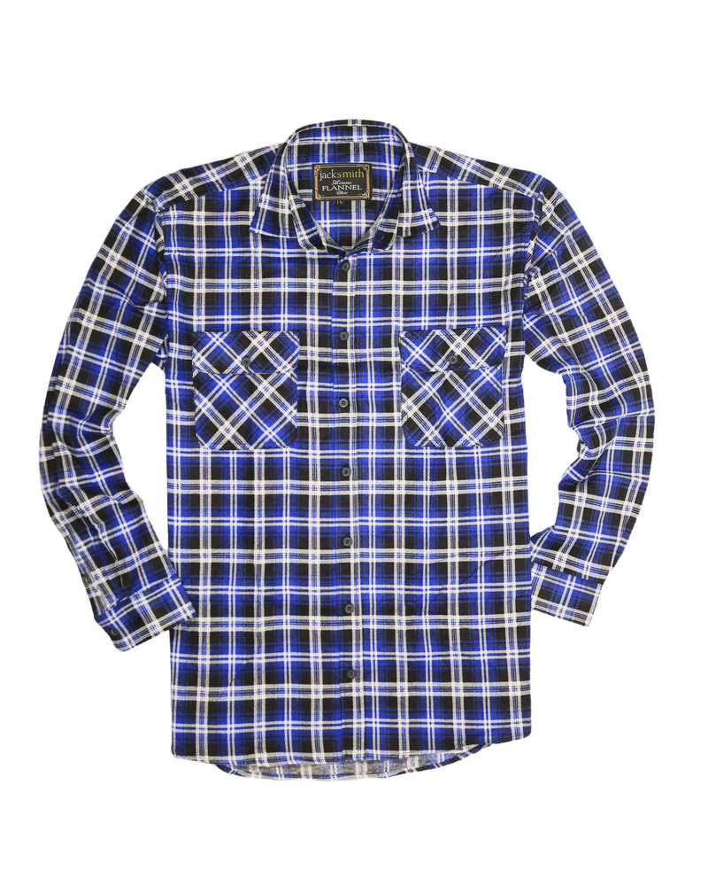 Mens 100% Cotton Flannelette Shirt Long Sleeve Check Authentic Flannel - Denim -