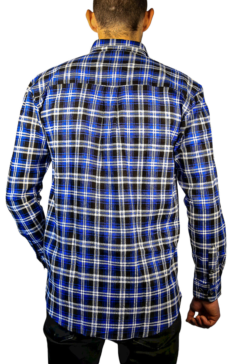 Mens 100% Cotton Flannelette Shirt Long Sleeve Check Authentic Flannel - Denim -