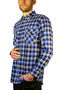 Mens 100% Cotton Flannelette Shirt Long Sleeve Check Authentic Flannel - Denim -