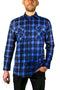 Mens 100% Cotton Flannelette Shirt Long Sleeve Check Authentic Flannel - Blue