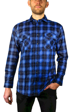 Mens 100% Cotton Flannelette Shirt Long Sleeve Check Authentic Flannel - Blue