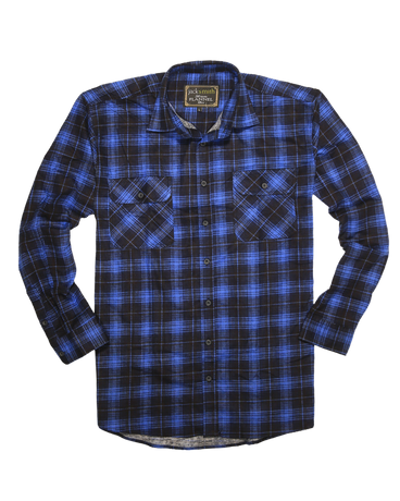 Mens 100% Cotton Flannelette Shirt Long Sleeve Check Authentic Flannel - Blue