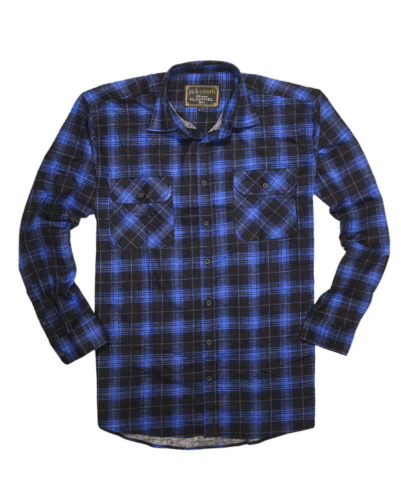 Mens 100% Cotton Flannelette Shirt Long Sleeve Check Authentic Flannel - Blue