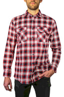 Mens 100% Cotton Flannelette Shirt Long Sleeve Check Authentic Flannel - Red/Navy