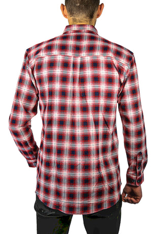 Mens 100% Cotton Flannelette Shirt Long Sleeve Check Authentic Flannel - Red/Navy