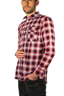 Mens 100% Cotton Flannelette Shirt Long Sleeve Check Authentic Flannel - Red/Navy