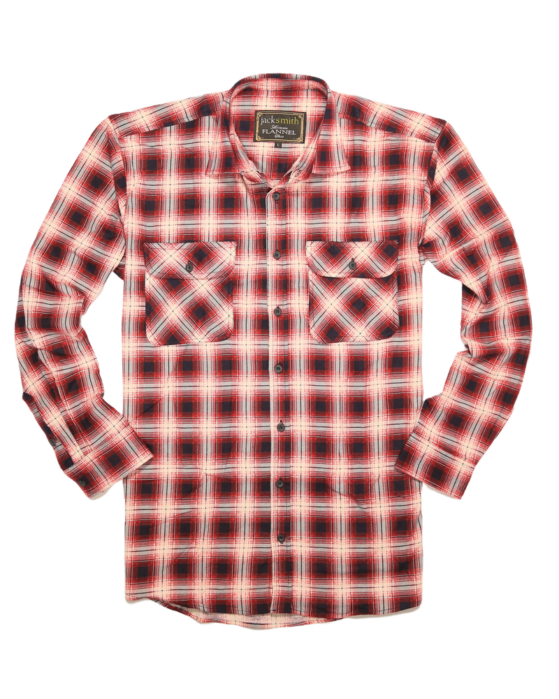 Mens 100% Cotton Flannelette Shirt Long Sleeve Check Authentic Flannel - Red/Navy