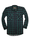 Mens 100% Cotton Flannelette Shirt Long Sleeve Check Authentic Flannel - Green/Navy