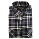 Mens Half Placket Flannelette Long Sleeve Pullover Shirt 100% Cotton Check Authentic Flannel  - Black/Purple - S