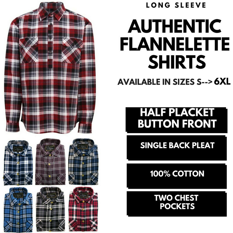 Mens Half Placket Flannelette Long Sleeve Pullover Shirt 100% Cotton Check Authentic Flannel  - Burgundy - M