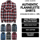 Mens Half Placket Flannelette Long Sleeve Pullover Shirt 100% Cotton Check Authentic Flannel  - Burgundy - S